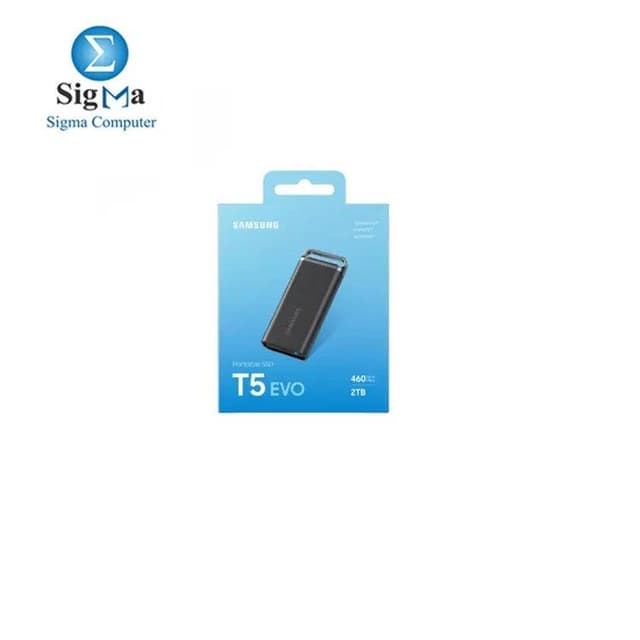 Samsung T5 EVO 2TB USB 3.2 Gen 1 Portable External SSD, Up to 460 MB/s Data Transfer Rate, Rubber Skin Design, AES 256-Bit Hardware Encryption, Integrated Hook - Black