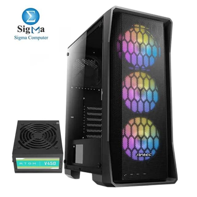 Antec NX360 Mid-Tower ATX Gaming Case with 4 Fans + Antec Atom V450 PSU