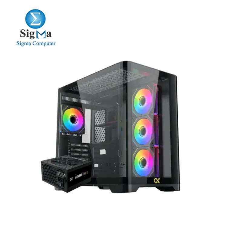 XIGMATEK Crystal Storm 4 fan PWM Argb Curved TG + Asgard 750W 80+ Bronze Mid Tower Case-EN48821