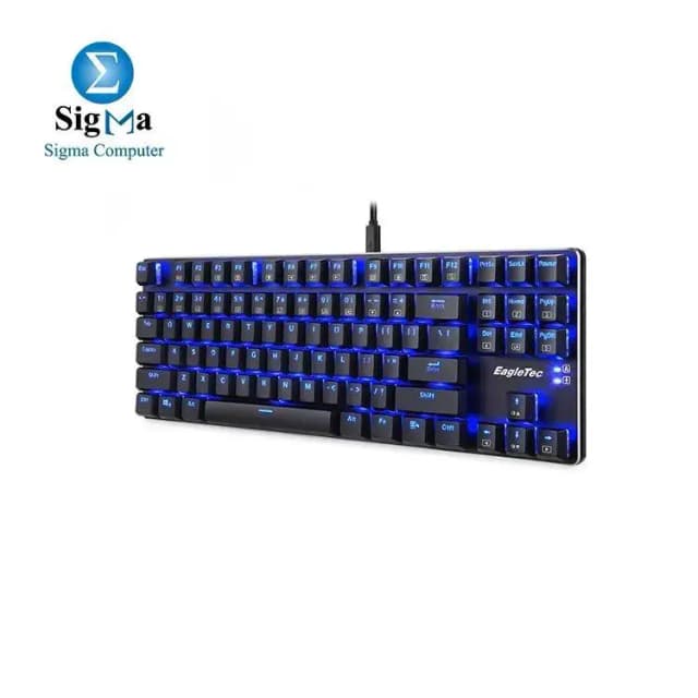 EagleTec KG060-BR Blue LED Backlit Mechanical Gaming Keyboard, Low Profile 87 Key USB Keyboard with Quiet Cherry Brown Switches for PC Gamer - (Black)
