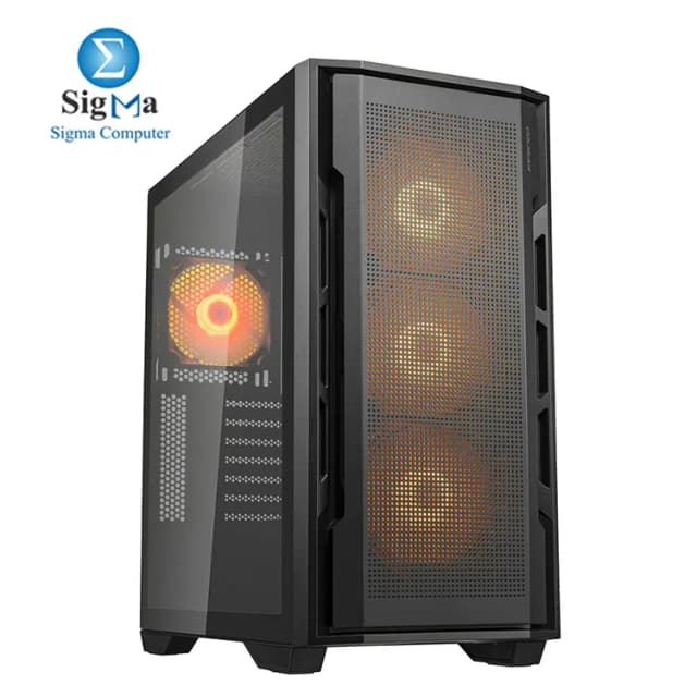 Cougar UNIFACE RGB Black Mid Tower case with E-ATX support 400mm GPU clearance 4 pre-installed ARGB fans USB-C tempered glass and 420mm radiator support.