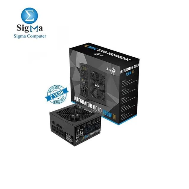 Aerocool Integrator Gold 750W – Fully modular 80Plus Gold PSU with silent 12cm fan, Japanese capacitors, 4 PCIe 6+2pin connectors, and 90%+ efficiency.