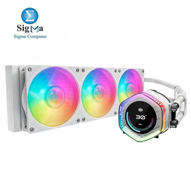 Cooler Master MasterLiquid 360 ION White Edition: 360mm liquid cooler, Intel & AMD compatible, aluminum radiator, 3x 120mm ARGB fans (2400 RPM, 75.2 CFM), 3000 RPM pump