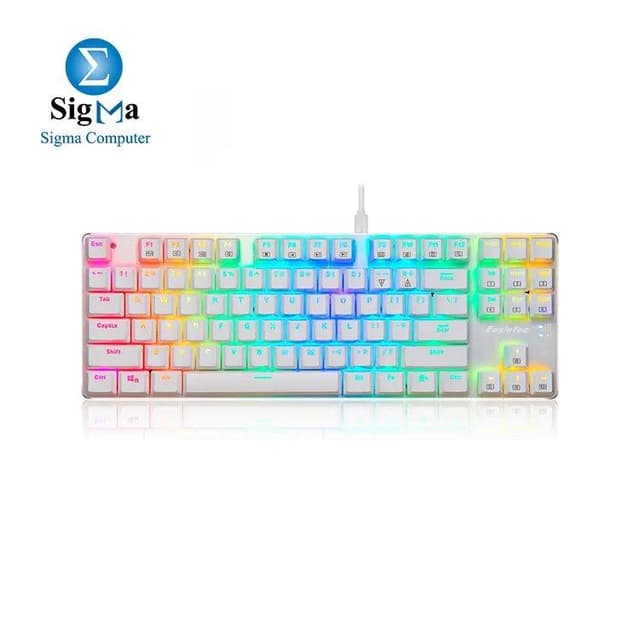 EagleTec KG061-BR RGB LED Backlit Mechanical Gaming Keyboard, Low Profile 87 Key USB Keyboard with Quiet Brown Switches for PC Gamer – (White)