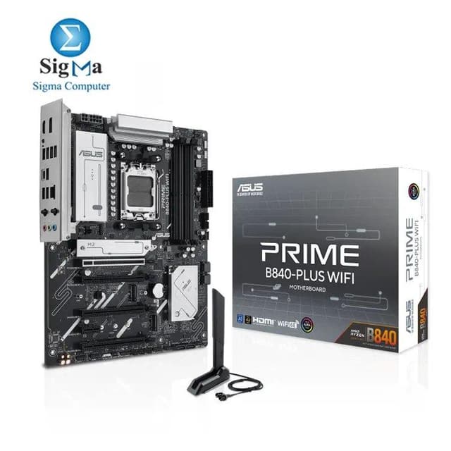 ASUS PRIME B840-PLUS WIFI AM5, B840, DDR5, PCIe 4.0, WiFi 6E, 2.5Gb LAN, USB 10Gbps, 8+2+1 power, M.2 slots, Aura Sync RGB