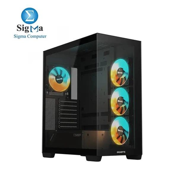 GIGABYTE C500 PANORAMIC STEALTH Mid Tower case in Black with RGB support vertical GPU mount USB-C cooling options 360mm radiators