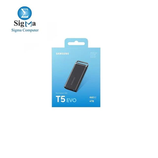 Samsung T5 EVO 4TB SSD, USB 3.2 Gen 1, up to 460 MB/s, AES 256-bit encryption, 2m drop resistance, Windows/macOS/Android compatible, 3-year warranty