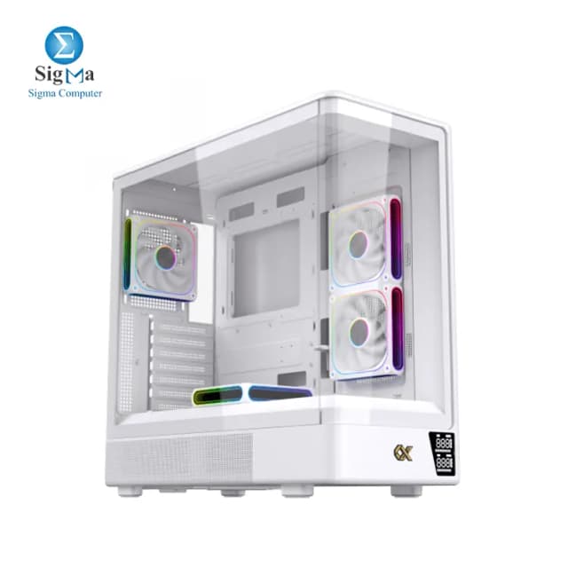 XIGMATEK Moon DGT Arctic Digital LCD 4 Fan Argb PWM Curved Tempered Glass White Super Tower Case-EN49668