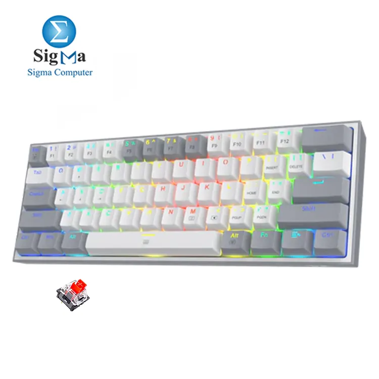 Redragon K617 FIZZ 60% Wired RGB Gaming Keyboard White & Grey Red Switch