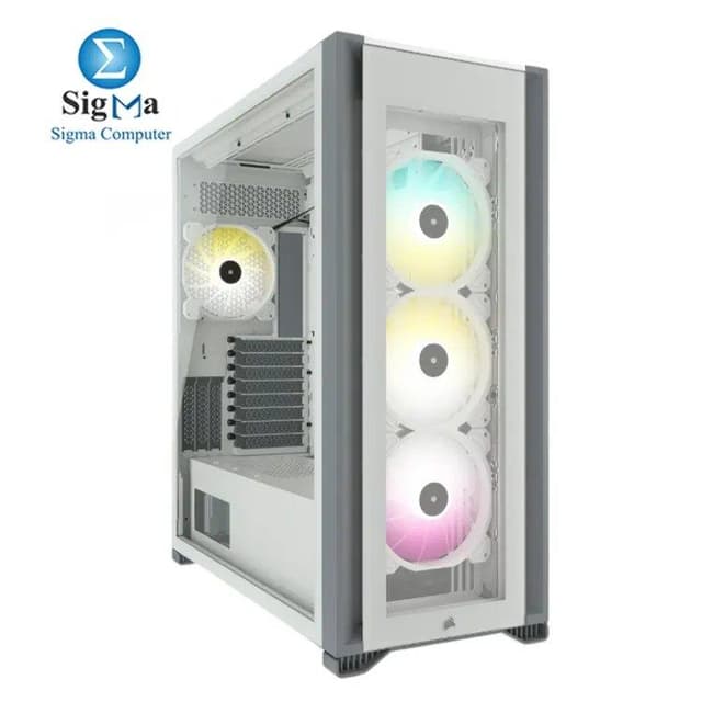 Corsair iCUE 7000X RGB White – Full-Tower case with support for E-ATX, up to 3x 360mm radiators, 450mm GPU, 190mm CPU cooler, 4x RGB fans, and tempered glass panels.