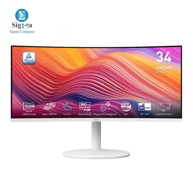MSI Modern MD342CQPW 34inch VA 3440x1440 (UWQHD), 120Hz, 1500 Curved, Adaptive-Sync, Height Adjustable, Speaker, 1ms, White