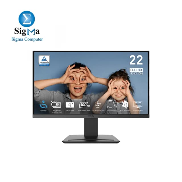 MSI PRO MP223 E2, 22-inch VA 1920 x 1080 (FHD) Computer Monitor, 100Hz, Adaptive-Sync, HDMI, Video Port, Display Port, VESA Mountable, Tilt, 1ms