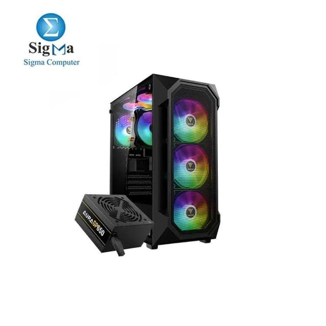 GAMDIAS AURA GC1 ELITE ARGB MESH ARGB MID-TOWER CASE ( 4FANS Fixed RGB ) With AURA GP650 PSU