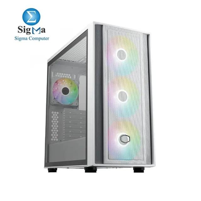 Cooler Master MasterBox 600 White ATX Mid-Tower Case, Back-Connected Motherboard Asus|MSI|Gigabyte, 410mm GPU Max, *420mm AIO Max, Type C, Tempered Glass, Triple 140mm SickleFlow PWM, FineMesh Airflow