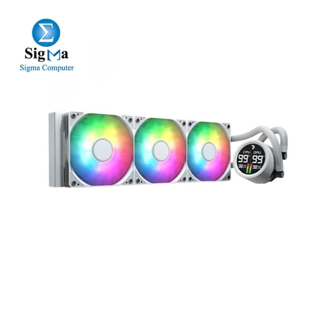 Aerocol Abyss L360 White with digital display – 360mm ARGB Liquid Cooler – Intel LGA1851/LGA1700 – AMD AM4/AM5.
