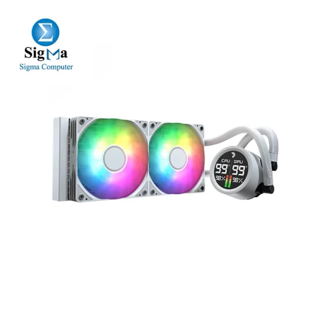 Aerocol Abyss L240 White with digital display – 240mm ARGB Liquid Cooler – Intel LGA1851/LGA1700 – AMD AM4/AM5.