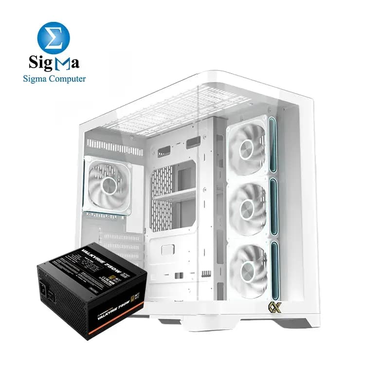 XIGMATEK Crystal Storm Arctic V2 E-ATX 420mm GPU 360mm Radiator Mid Tower Case With Valkyrie 750W 80 Plus Bronze ATX 3.1 Power Supply Combo