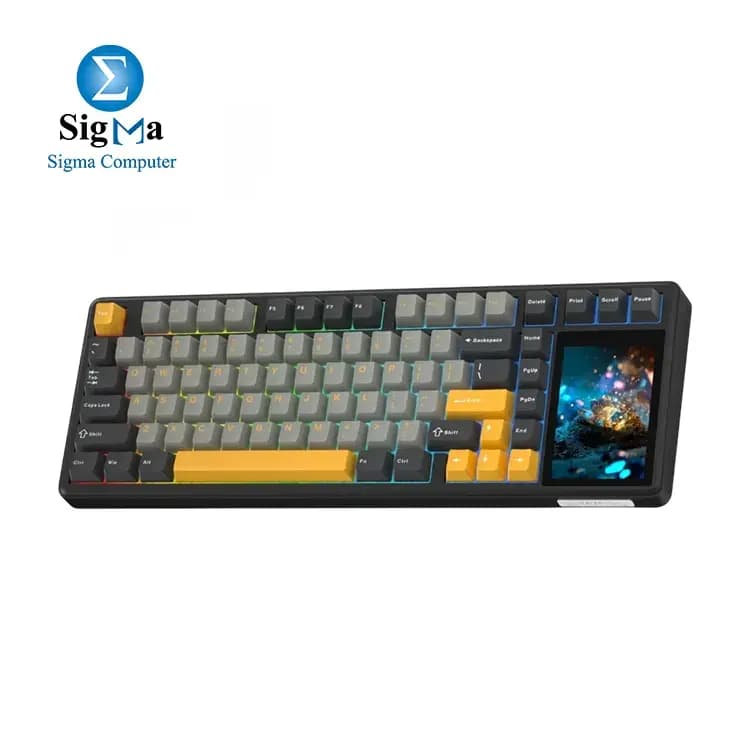 AULA L99-Mechanical-Raindrop SW-RGB-TKL-Tri-Mode BT/2.4G/USB-C Hot-Swappable-Gasket-3.98inch IPS Touchscreen-8000mAh-(DARK GREY LIGHT GREY YELLOW)