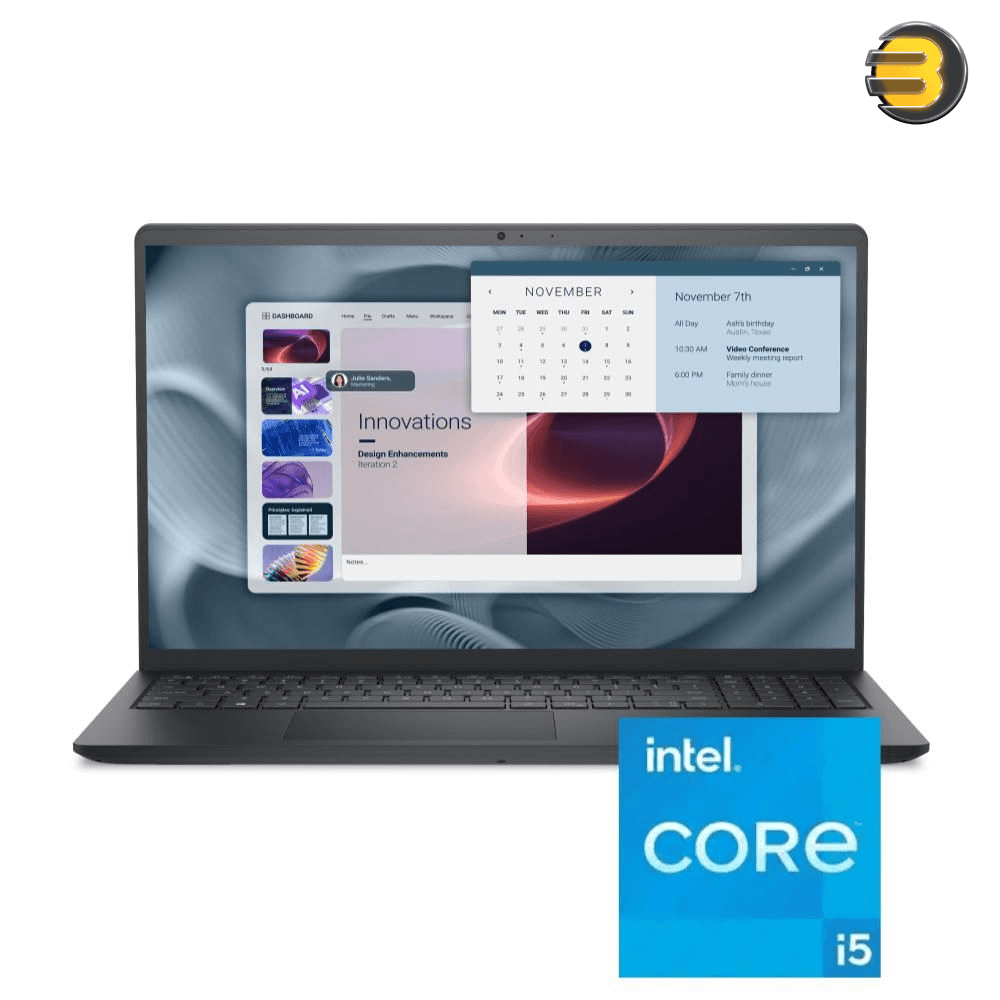 Dell Pro 15 Essential PV15250 15.6'' FHD 120Hz Business Laptop – Intel Core i5-1334U, 8GB DDR5, 512GB PCIe SSD, IPS-Level Display, FHD 1080p Webcam, Wi-Fi 6, USB-C Power Delivery, FreeDOS & Carbon Black