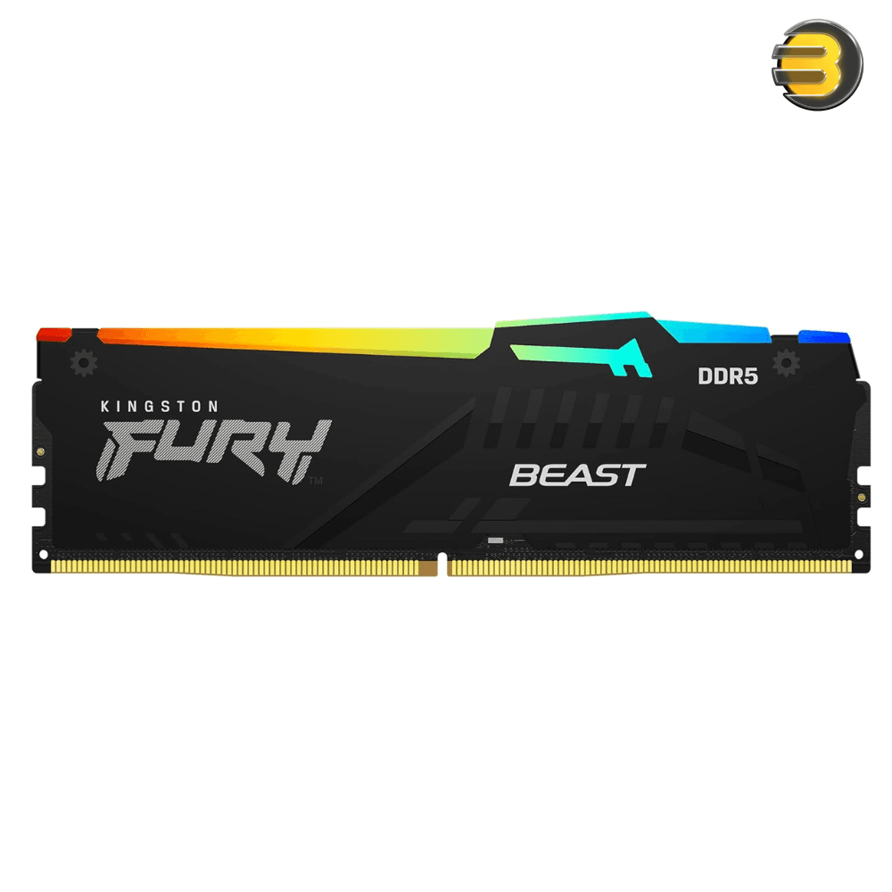Kingston FURY Beast 32GB DDR5-6000 CL30 288-Pin DIMM — Dual Rank (2Rx8), XMP 3.0, 30-36-36 Timings @1.4V, JEDEC DDR5-4800 CL40 @1.1V, RGB, Black Heatspreader, Intel & AMD Compatible