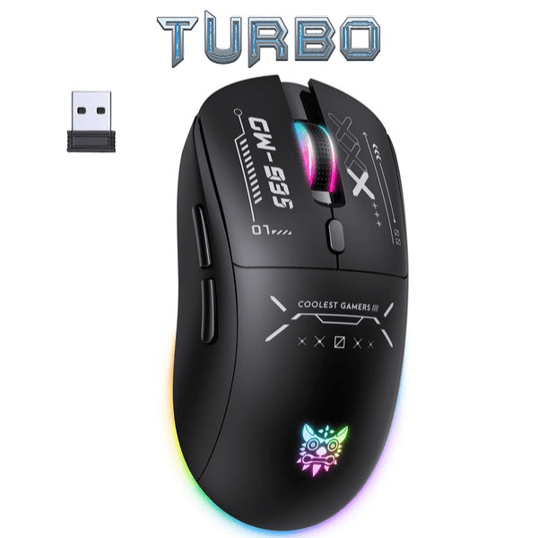 Onikuma CW935 Triple-Mode Ergonomic Wireless Gaming Mouse (Instant S203, 12,800 DPI, 1000Hz, RGB, Hidden Receiver) - Black (1-Year Warranty)