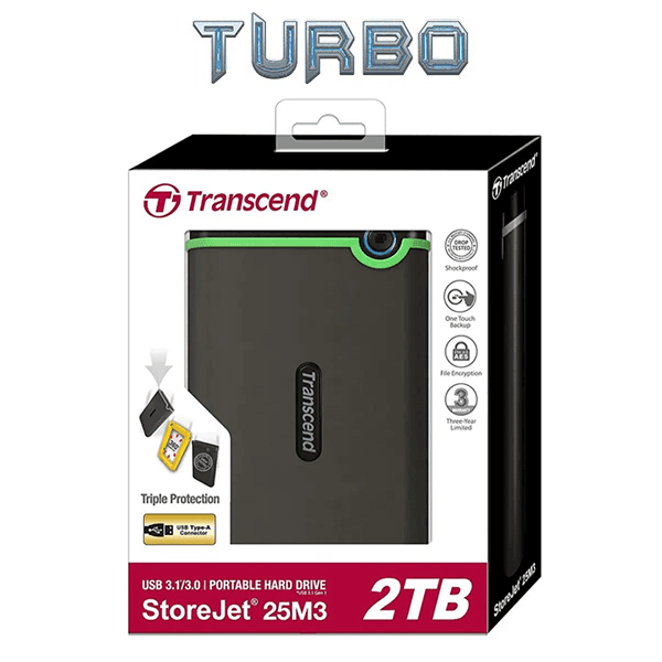 Transcend StoreJet 25M3 2TB External Hard Drive USB 3.1 Gen 1 Anti-Shock Protection (TS2TSJ25M3G)