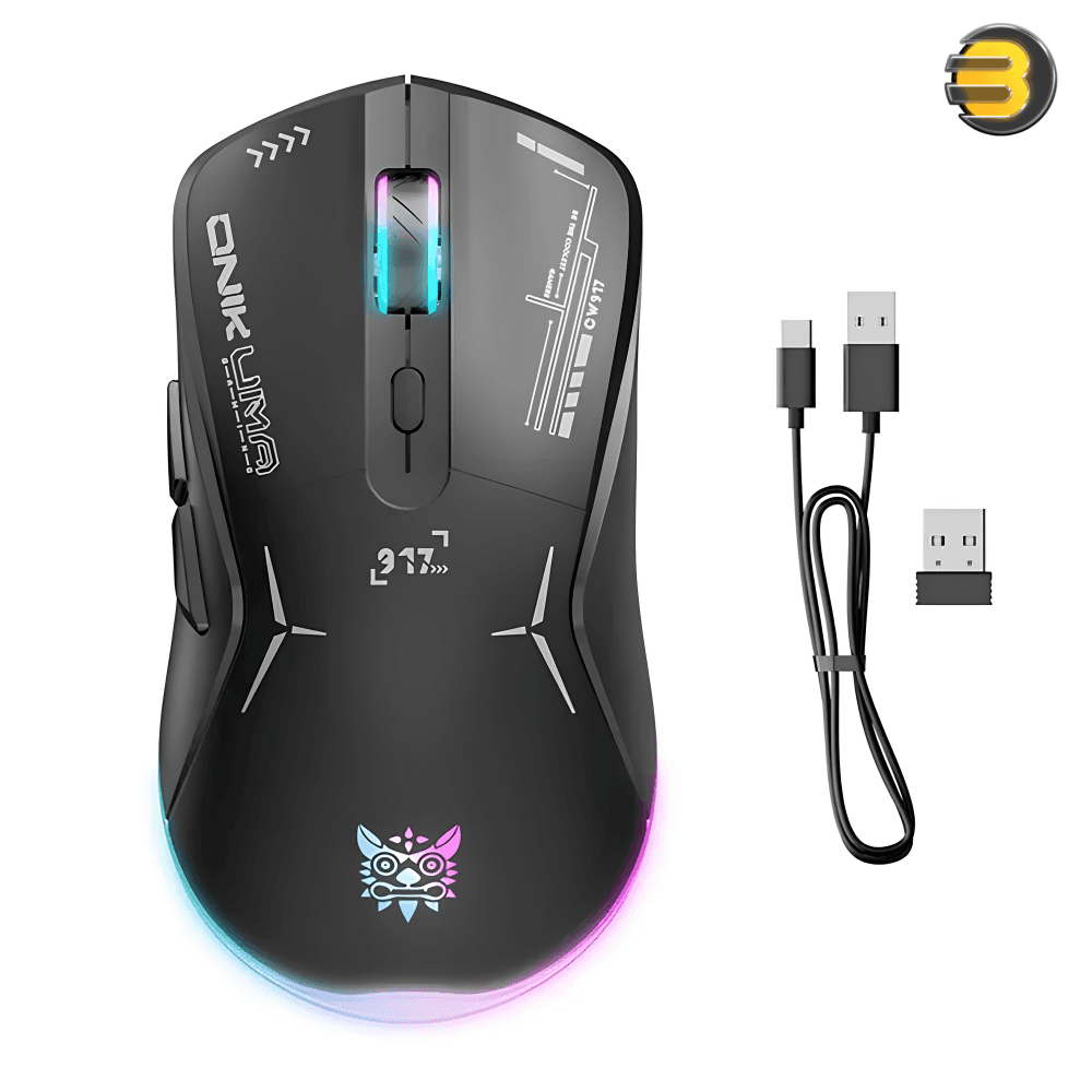 ONIKUMA CW917 RGB Dual Mode Gaming Mouse Wired & 2.4GHz Wireless — Adjustable DPI 800-4800, 6 Programmable Buttons, RGB Lighting, Ergonomic Design, Black
